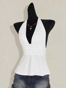 Top de tirantes sin espalda negro tipo babydoll para mujer, diseño de Halloween - Blanco - Ver 5