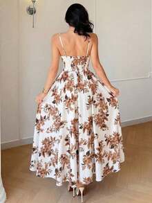 Raffinéa Vestido casual largo con estampado floral de porcelana azul y blanco, con tirantes finos y espalda descubierta que cintura la cintura, elegante para primavera/verano y vacaciones - Púrpura malva - Ver 8