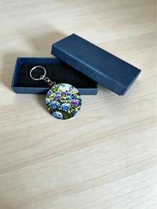 3pcs Hydrangea Printed Keychain, Minimalist Fresh Versatile High-Definition Pattern Bag Pendant, Single Gift Box Packaging - View 6