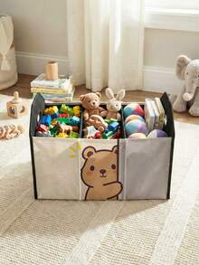 1pc Compartment Storage Box, Laundry Basket, Large Capacity Foldable With Patterned Print, Suitable For Nursery, Bedroom, Baby Clothes, Under Bed Storage, Toy Storage - Multicolor - View 13