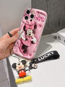 Disney Mickey Mouse Clubhouse Phone Case : 3D Fluffy Pattern Border Protector Phone Soft Phone Case With A Free Cute Mickey Bracelet Chain Lanyard, Mickey, Minnie, Goofy, Donald Duck, Daisy Duck, Pluto, For Apple 17 Promax 17 Pro 16 15 14 13 12 11 Pro Max XS Max X XR Soft Cover Summer Phone Case - White - View 4