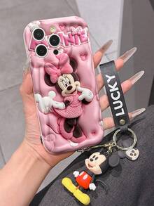 Disney Mickey Mouse Clubhouse Phone Case : 3D Fluffy Pattern Border Protector Phone Soft Phone Case With A Free Cute Mickey Bracelet Chain Lanyard, Mickey, Minnie, Goofy, Donald Duck, Daisy Duck, Pluto, For Apple 17 Promax 17 Pro 16 15 14 13 12 11 Pro Max XS Max X XR Soft Cover Summer Phone Case - White - View 5