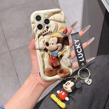Disney Mickey Mouse Clubhouse Phone Case : 3D Fluffy Pattern Border Protector Phone Soft Phone Case With A Free Cute Mickey Bracelet Chain Lanyard, Mickey, Minnie, Goofy, Donald Duck, Daisy Duck, Pluto, For Apple 17 Promax 17 Pro 16 15 14 13 12 11 Pro Max XS Max X XR Soft Cover Summer Phone Case - 白色 - 查看 1
