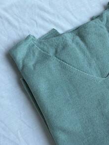 1pc V-Neck Knit Top, Front Short Back Long Hem With Slit, Suitable For Spring, Autumn, Winter Fall - Mint Green - View 6