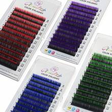 Glamlash 12排渐变蓝红紫绿棕假睫毛，0.07 C/D卷度，8-14毫米，混合白橙白蓝，单根彩色假睫毛，酷炫多彩假睫毛，适合度假旅行派对睫毛嫁接 - C/D 混合 - 查看 1