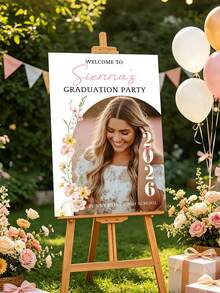 1pc Customized Wild Flower Graduation Party Decor, Personalized Graduation Welcome Sign With Custom Photo And Name Floral Graduation Celebration Poster Board, Suitable For High School And College Graduation Ceremony, Frameless - Multicolor - View 7
