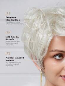 6 Inch Short Pixie Cut Wig For Women - 40% Human Hair Blended Wavy Bob Wig Platinum Blonde Natural Looking Breathable Cap Daily Wear Hairpiece - SWhite - View 3
