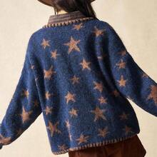 BohoFeels Boho Spring/Winter Outerwear, Women's Casual Vintage Star Jacquard Dual Pocket Versatile Long Sleeve Open Fuzzy Vintage Loose Knit Cardigan, Western Country Style Concert Vacation Suitable For Beach Vacation & Daily Wear & Back To School & Going Out & Party , New Year , Valentines ,Vintage 2000s , Y2k Summer Holiday , Beach - Burdeos - Ver 9