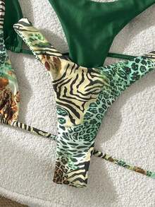 Conjunto de traje de baño de 4 piezas con cuentas marrón y a rayas, para primavera/verano 2026, conjunto de bikini de alta gama para resort de playa - Multicolor 9 - Ver 7