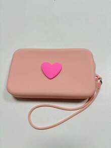 Heart-Shaped Solid Color Silicone Makeup Bag, Large-Capacity Storage Pouch, With Strap Handheld Bag, Simple Mom Bag, Coin Purse, Lipstick Case, Square Bag, Makeup Brush Storage Bag, Soft Silicone Material, Multi-Functional Use, Christmas Gift, Creative Gift For Women - Multicolor - View 13