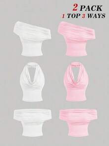 Camiseta de tirantes de rayas casual de verano para mujer, con estilo versátil - Rosa Pálido - Ver 1