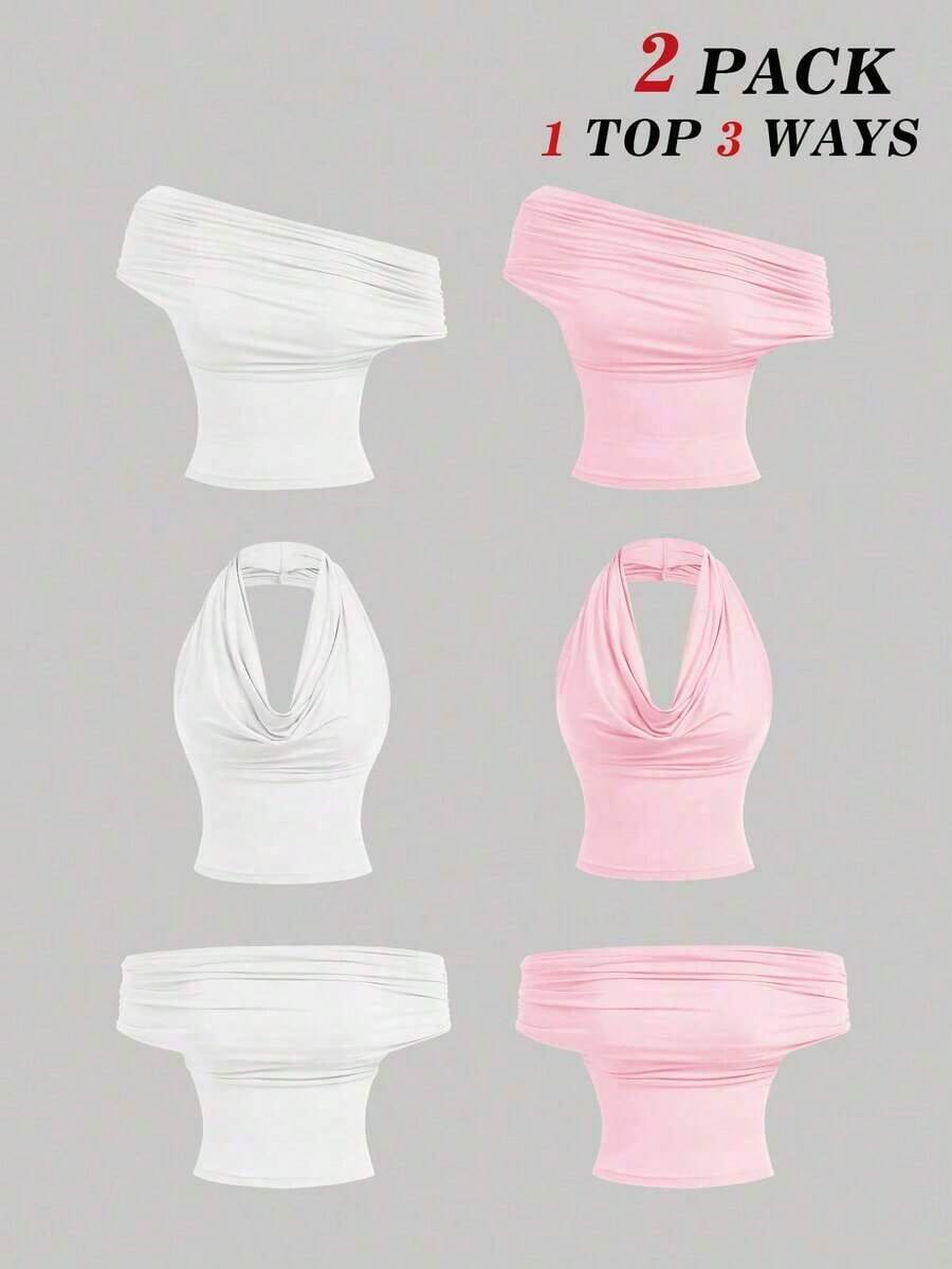 Camiseta de tirantes de rayas casual de verano para mujer, con estilo versátil - Rosa Pálido - Ver 1