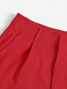 Shorts diarios tejidos de unicolor para mujer, sencillos - Rojo - Ver 4