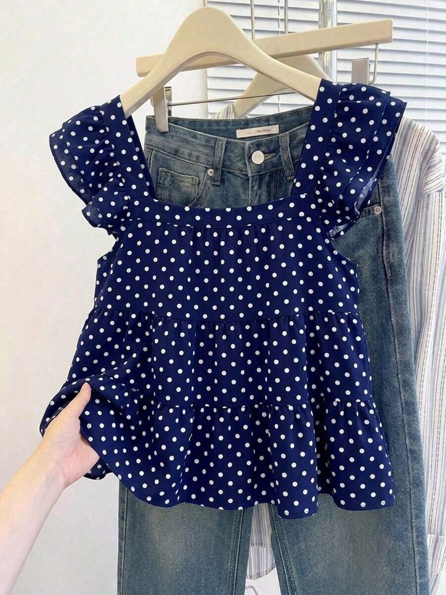 Blusa informal de mujer con volantes en el borde de unicolor - Multicolor 2 - Ver 1