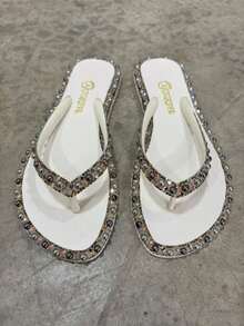 Chinelo De Dedo Rasteirinha Feminino Pedra Turquesa Presente Ano Novo Verão Praia Moda Blogueira Luxo - Branco - Visão 7