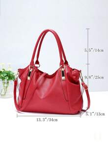 1 buah Tas Tote PU Kasual Modis Warna Merah Polos, Cocok untuk Kerja, Kantor, dan Kehidupan Sehari-hari - Merah - View 6