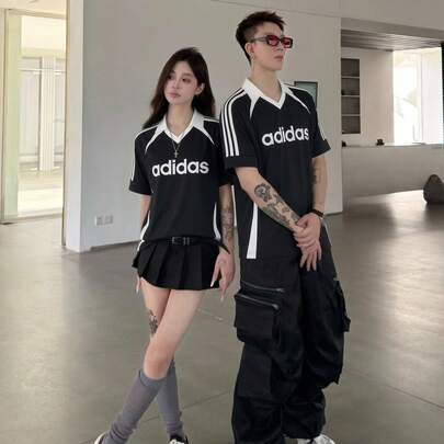  Áo Polo tay ngắn cổ phối màu Adidas, áo thể thao nam thoải mái thường ngày.