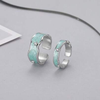 Vintage Enamel Oil-Drip  Ring For Women, Ins Niche Design, Curved Open Index Finger Ring, Fashion Ring
