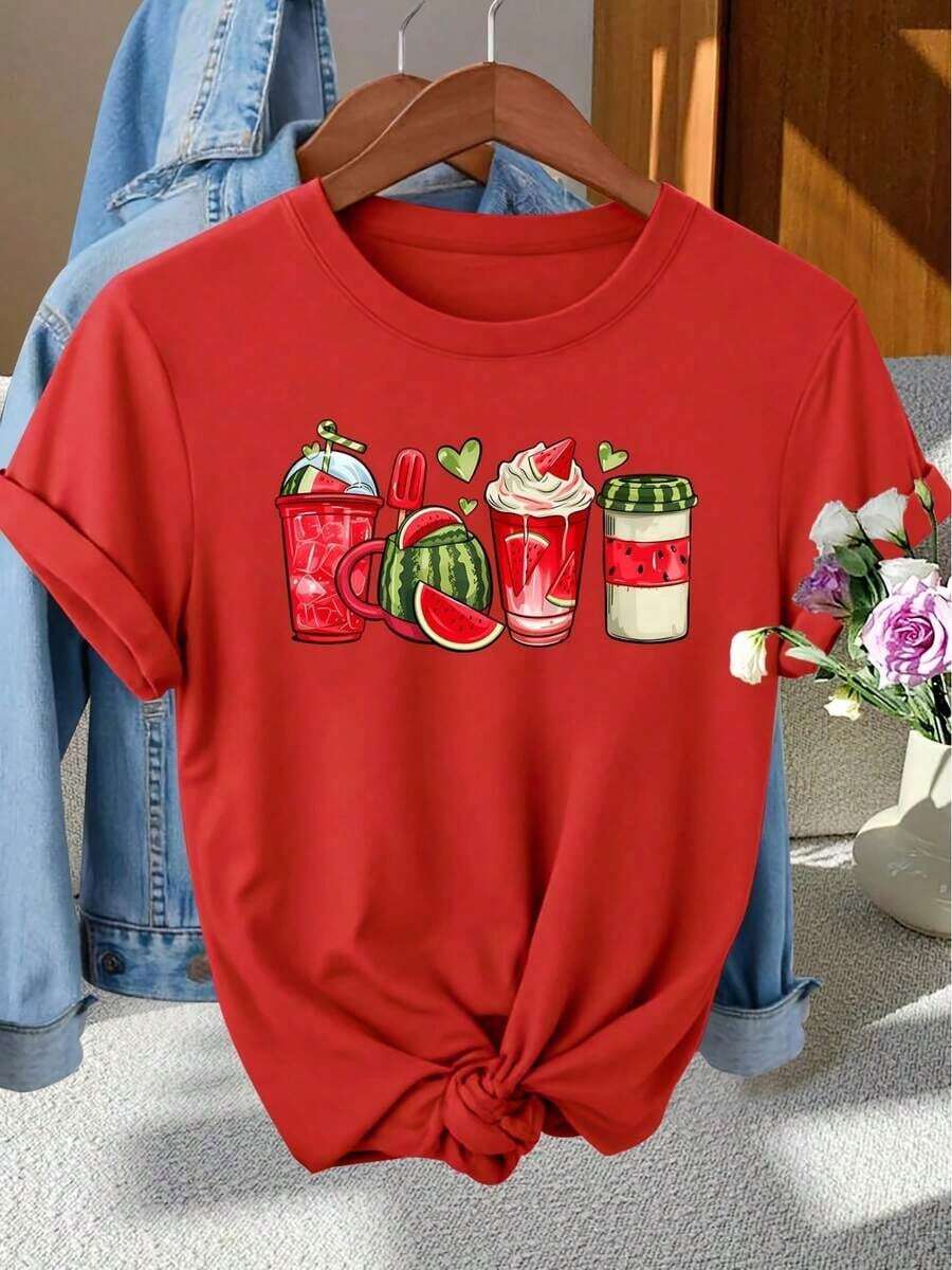 ropa de mujer 1PiezaModaInformalParaHombresYMujeresElegantesMujeresLimitadoEdiciónRegaloCon características destacadasaVeranoSandíaBebidaPatrón,RedondoCuelloManga cortaCamisetaAdecuadoparaPrimaveraVerano,YOtoño,PerfectoparaEleganteFotosDesplazamientos diariosVacaciones,YTodos los díasDesgasteconaVintageFlair es versátil, fácil de combinar, adecuado para el uso diario, el estilo urbano, los conjuntos de vacaciones y la ropa de fin de semana. - Rojo - Ver 1