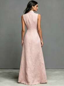 Minimalist Style Single-Neck Sleeveless Maxi Linen Dress - 粉色 - 查看 2