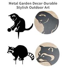 Decoração de Jardim de Metal em Formato de Gato e Guaxinim em Peça Única, Arte de Silhueta de Animal Fofo para Pátio, Ornamento de Gramado para Uso Externo em Qualquer Clima, Adequado para Jardins de Pátio, Presente Ideal para Amantes de Guaxinins e Gatos. - gato - Visão 5