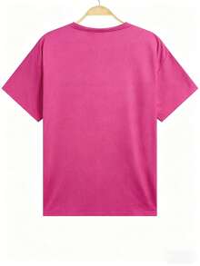 Plus Size Short Sleeve T-Shirt "Don't Be Angry", Cute Casual Women's Clothing, Pink, For Summer. - 玫紅色 - 查看 3
