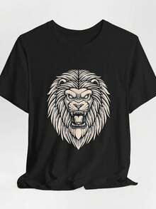 Graphic C1Lion Head T1S1Hirt Fierce Roaring Animal Design. - Hitam - View 1