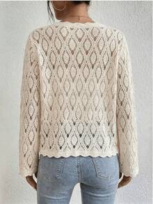 Plus Size - Plus Size - Plus Size Women's Beige Crochet Lace Cardigan, V-Neck Long Sleeve Cardigan Hollow Out Top, Spring Summer Casual Loose Coat - Màu be - Xem 4