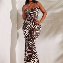 Floral Print Bodycon Slip Dress With Matching Scarf (Plus Size) Leopard Print Maxi Dress All-Over Print Maxi Dress Long Dress Date Night Dress Vacation Dress Sexy Dress, Suitable For Night, Date, Party, Ball, Club, Cocktail, Evening, Banquet, Concert, Island Resort, Beach, Holiday - Multicolor - Ver 10