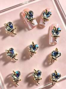 10件装合金蛇形和心形3D美甲装饰品，Y2K风格闪亮美甲饰品，DIY美甲配件，美甲宝石，美甲用品，美甲装饰品，美甲爱好者礼物 - 彩色 - 查看 1