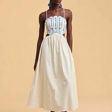 Floral Embroidery Elegant Backless Vacation Camisole Dress,Summer Dress,Summer Outfits,Summer Dresses For Women,Elegant Dresses For Women,Vacation Outfits Women, Beach Dress,White Dress,Casual Dresses For Women,Festival Dresses - Albaricoque - Ver 4