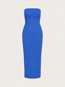 Vestido casual ceñido con escote strapless para cena para mujer - azul real - Ver 5