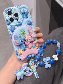 Disney Has Authorized, Phone Case - Chain Set, The Stitch Lilo & Stitch 3D Phone Case Plus A Silicone 3D Stitch Bracelet With Metallic Ring Removable Bracelet, Stitch And Angel Pattern, Compatible With Iphone17/16/15/14/13/12/11/XS/XR/X Plus Pro Max, A Stylish Cartoon Phone Case, The Perfect Gift Choice, Phone Protection, Durable Phone Cover, Great Gift For Friends And Family. - 白色 - 查看 2