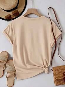 Camiseta Casual para Mujer con Estampado de Atrapasueños y Mariposas, Manga Corta, Cuello Redondo, Hombros Caídos, Tejido de Punto de Elasticidad Media para Uso Diario - Estilo Urbano Vintage, Camiseta Unisex de Algodón de Manga Corta y Cuello Redondo - Albaricoque - Ver 4