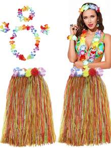 Bộ 5 váy cỏ kiểu Hawaii - Hoàn hảo cho các bữa tiệc hóa trang, tiệc theo chủ đề Hawaii dành cho người lớn, tiệc mùa hè, tiệc sinh nhật và Halloween. - Nhiều màu - Xem 1