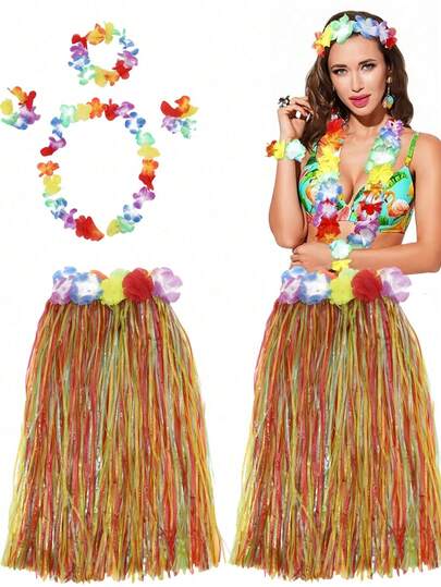 Bộ 5 váy cỏ kiểu Hawaii - Hoàn hảo cho các bữa tiệc hóa trang, tiệc theo chủ đề Hawaii dành cho người lớn, tiệc mùa hè, tiệc sinh nhật và Halloween.