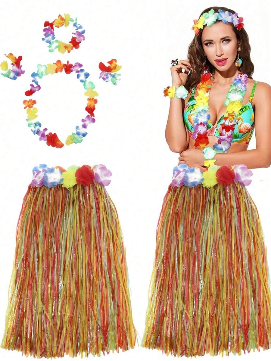 Bộ 5 váy cỏ kiểu Hawaii - Hoàn hảo cho các bữa tiệc hóa trang, tiệc theo chủ đề Hawaii dành cho người lớn, tiệc mùa hè, tiệc sinh nhật và Halloween. - Nhiều màu - Xem 1