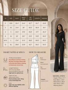 Mono negro de mujer sexy y elegante con hombro asimétrico y cintura alta| Sexy, ajustado, elegante, adecuado para fiestas, uso casual y atuendos de discoteca de verano - Negro - Ver 6