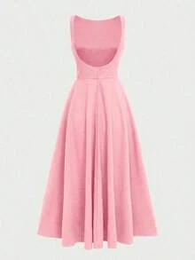 Elegante vestido maxi romántico francés con espalda descubierta, cintura ceñida y diseño calado, encantador y sexy, adecuado para Navidad, fiestas de vacaciones, citas en verano de color negro - Rosa - Ver 8