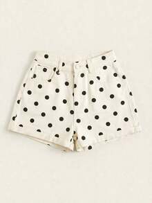 Shorts vaqueros de tiro alto enrollados para verano - Beis - Ver 5