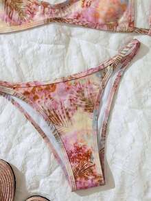 Conjunto de bikini con tirantes de espagueti de tela jacquard para mujer, primavera/verano - Multicolor 5 - Ver 5