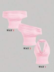 Set de 2 blusas casuales de mujer de ajuste ceñido y unicolor, que se pueden usar de 3 maneras diferentes - Multicolor - Ver 3