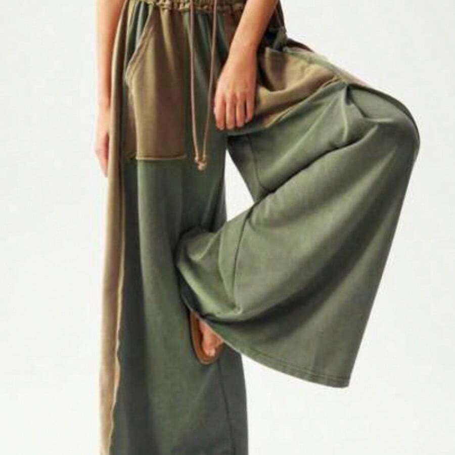 BohoFeels Women's Casual Knit Patchwork Loose Wide Leg Washed Pants - Multicolor - Ver 1