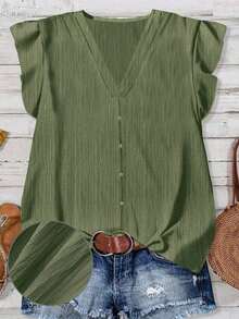 Camisa minimalista casual para mujer, adecuada para el verano - Verde - Ver 3