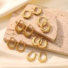 24 Stück/Set Edelstahl goldene U-förmige verdrehte Creolen, modisch & vielseitig, geeignet für den täglichen Gebrauch und Partys, perfekt als Valentinstags-Geschenk - Verschiedenfarbig - Übersicht 1