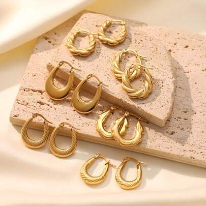 24 pares/sets de pendientes de aro en forma de U retorcidos de acero inoxidable dorado, pendientes de moda y versátiles, adecuados para ocasiones diarias y de fiesta, apropiados como regalos para el Día de San Valentín