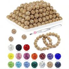 120PCS Rhinestone Beads For Jewelry Making, 10mm Light Brown Shiny Round Sparkle Crystal Clay Bead Bulk Sparkly Baseball Necklace Beads For Bracelets And Adult DIY Crafts - Light Brown - View 1