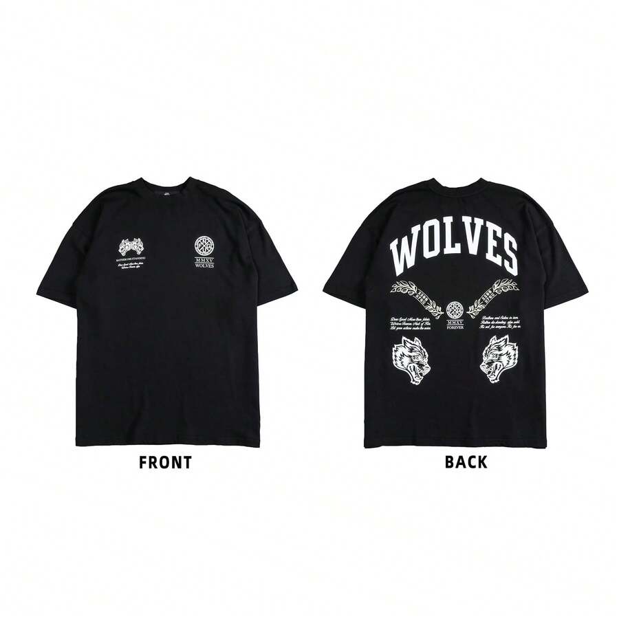 DARC Wolf Head Fitness American Style T-Shirt, Pure Cotton, Round Neck, Printed Short Sleeve - DSDT055 - View 1