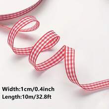 10.0m Red & White Plaid Ribbon - High Quality Decorative Ribbon For Gift Wrapping, Bow Making, Crafts, DIY Projects, Party Decorations, Suitable For Handicrafts, Craft Supplies, Rustic Style, Vibrant Colors - View 10