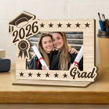 2026 Graduation Wooden Photo Frame - Retro Style, Lightweight And Portable, Vertical Design, Perfect Campus-Themed Gift For Classmates And Friends, Celebratory Design With Colorful Confetti And Star Pattern - A - View 4